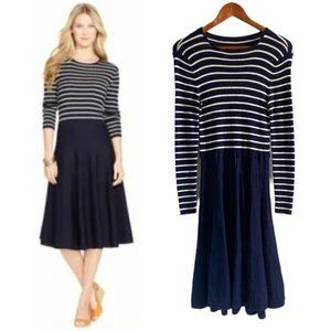Lauren Ralph Lauren Crew-Neck 100% Wool Navy Striped Dress Size L NWT!! $225